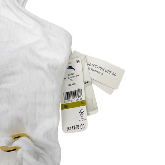 Tommy Bahama Cable Beach High Neck One Piece Swimsuit White Size 14 NWT - Picture 6 of 9